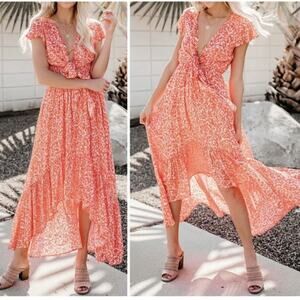 Olivaceous Coral High Low Cut out Tie Front Maxi Dress Size Large